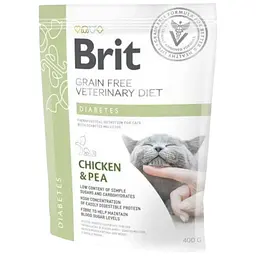 Сухий корм Brit GF VetDiets Cat Diabetes для кішок, у разі цукрового діабету, з куркою та горохом, 400 г
