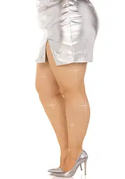 Колготки Leg Avenue Rhinestone micro net tights Plus size Caramel, дрібна сітка, стрази - мініатюра 3