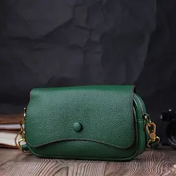 Шкіряна сумка жіноча в красивому кольорі і з фігурним клапаном Vintage 22430 зелена - мініатюра 10
