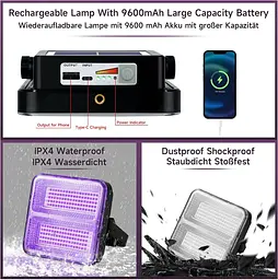 Black Light Spotlight 60 Вт, WINNIW 120 LED УФ-лампа з чорним світлом, що перезаряджається ультрафіолетове світло для вечірки - мініатюра 5