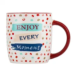 Чашка Elisey Enjoy be moment 350 мл (9071-002l) с красной ручкой      