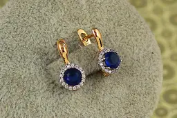 Сережки дитячі Xuping Jewelry сяйво із родієм і синім каменем 1,4 см золотисті - мініатюра 2