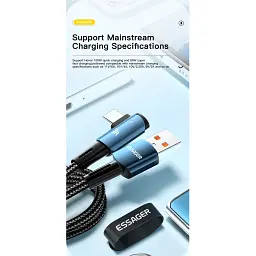 Дата кабель USB 2.0 AM to USB-C 1.0m 100W 90° corner black Essager (EXCWT7A-CG01-P) - мініатюра 4