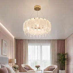 Кругла золота світлодіодна люстра Artlight 7097/550GD з матовим скляним листям і прозорим нижнім декором 95W