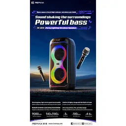 Портативна колонка REMAX RB-MB10 Party lighting Wireless Portable Speaker, 140W, Black - мініатюра 2