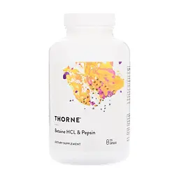 Витаминно-минеральный комплекс Thorne Research Бетаин HCL и Пепсин, Betaine HCL & Pepsin, 225 капсул (THR-41502)