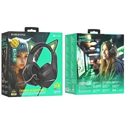Навушники накладні Borofone Bo106 ігрові з вушками та LED підсвічуванням elf cat - мініатюра 3