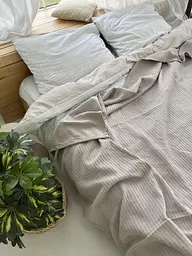 Покривало Zeintex Косичка бавовняне сіро-бежеве 140х200 см - мініатюра 4