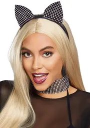 Чокер зі стразами та котячі вушка Leg Avenue Cat ear headband choker set Black