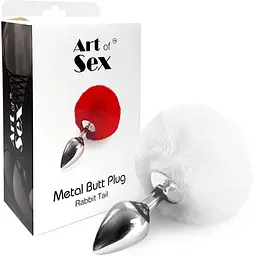 Металева анальна пробка М Art of Sex Bunny Tails Butt plug Білий - мініатюра 3