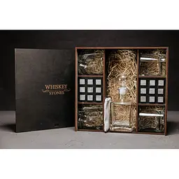 Подарунковий набір Whiskey Stones камені для віскі в дерев'яному пеналі №8 + декантер і 4 склянки Luna + щипці + мішечок - мініатюра 2