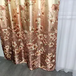Атласні штори коричневого кольору з ліліями 150х270 ALBO pbe0052927 - мініатюра 8