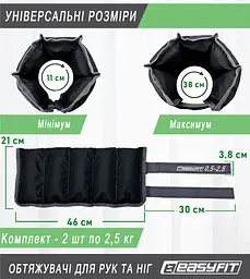 Обтяжувачі для ніг та рук EasyFit набірні 0,5-2,5 кг (пара) - мініатюра 2