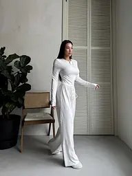 Костюм-двойка женский топ и брюки трикотажный на кнопках белый M 44/46
