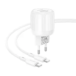 МЗП Borofone BA93A Lustrous PD20W+QC3.0 (1USB-A/1C) + кабель Type-C to Type-C White - мініатюра 2