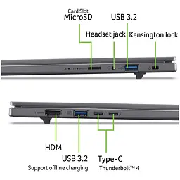 Ноутбук Acer Aspire 16 AI OLED A16- 52M- 70B8 Intel Core Ultra 7 256 В до 4, 8 ГГц, 16 дюймів WUXGA+, OLED, 120 Гц, 16 ГБ LPDDR5X, 1 ТБ SSD, Intel Arc, сталевий сірий - мініатюра 12