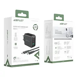 Зарядний пристрій Acefast A13 USB/2 Type-C QC PD 65W чорний + кабель Type-C to Type-C - мініатюра 7
