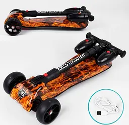 Самокат Best Scooter MAXI 89341 з турбінами, димом та музикою, 3-х колісний, регульоване кермо, PU колеса, для дітей 2-8 років - мініатюра 2
