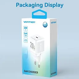 Зарядний пристрій 1xUSB-C 20W GaN+USB-C cable М-М Білий Vention - мініатюра 3