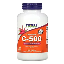 Вітаміни та мінерали NOW Vitamin C-500, 100 жувальних таблеток - Апельсин