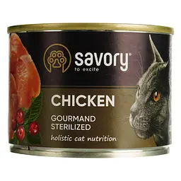 Вологий корм для дорослих стерилізованих котів Savory Cat Can Adult Sterilised з куркою 200 г - мініатюра 2