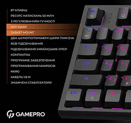 Клавіатура ігрова механічна GamePro GPMK-18 Red Swich Hot-Swap TKL RGB Black - мініатюра 5