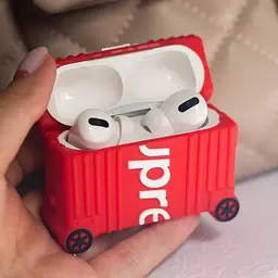 Силіконовий футляр Brand для навушників AirPods Pro + кільце Supreme red - мініатюра 3