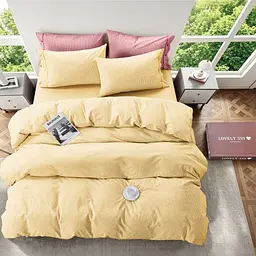 Комплект постільної білизни Полуторний Lovely Svi (120 г/м2) варена бавовна - Жовта смужка - мініатюра 2
