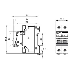 Автоматичний вимикач RS4 2п 6А С 4,5кА VIDEX RESIST VIDEX (26513-000) - мініатюра 4