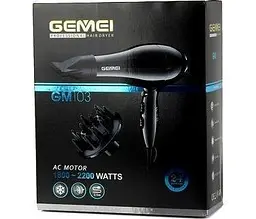 Фен для висушування та укладання волосся Gemei GM 103 з регуляцією швидкості та температури 2200 Вт Чорний - мініатюра 8