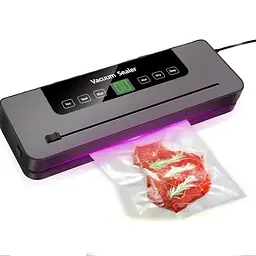 Вакууматор для продуктів Vacuum Sealer з LED-дисплеєм, вбудованим різаком та 10 пакетами для вакуумного пакування