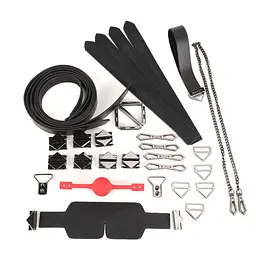 БДСМ-набір LOCKINK Bondage & Restraint Set, чорний, натуральна шкіра, фіксатори, маска, кляп - мініатюра 2