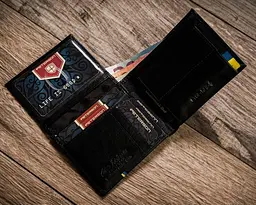 Горизонтальне шкіряне чорне портмоне в подарунковій коробці. Peterson 12х9,5х2,5 см acs0029553 - мініатюра 6