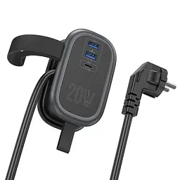Мережевий зарядний пристрій подовжувач Hoco NS7 2 USB/ Type-C PD 20W 1 розетка 1.1m чорний - мініатюра 5