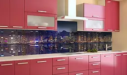Вініловий кухонний фартух Нічні міста наклейка для кухні ПВХ хмарочоси Синій 60х300 см Happy Pocket Z181647 - мініатюра 4