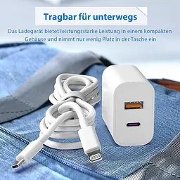 Комплект зарядок PD/QC 20W USB-A+USB-C з кабелями Lightning 2 м - мініатюра 5