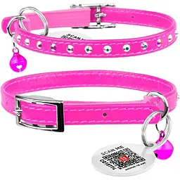 Нашийник для котів Waudog Glamour шкіряний з еластичною вставкою та стразами 22-30х0.9 см рожевий - мініатюра 3