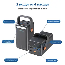 Повербанк 50000mAh Choetech B664 Deep Blue 65W PPS QC3.0 PD3.0 LED-ліхтар (43-00119) - мініатюра 4