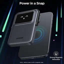 Бездротовий магнітний павербанк Ugreen PB572 Qi2 10000 mah 20 W зі складною підставкою та TFT дисплеєм сірий - мініатюра 2