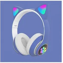 Бездротові навушники Cat ear STN-28 Rainbow LED з вушкам блакитні STN-28-blue - мініатюра 2