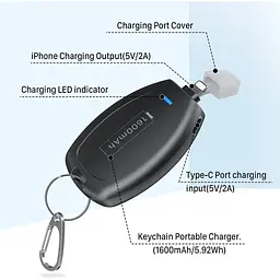 Портативний зарядний пристрій-брелок Huaeng Mini Power Emergency Pod для iPhone, 1600 мАг 2 шт. - мініатюра 3