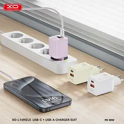 Мережевий зарядний пристрій XO L149(EU) PD30W 1USB-A+1USB-C Charger Бузковий - мініатюра 2