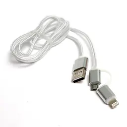 Кабель PowerPlant Quick Charge 2A 2-в-1 cotton USB 2.0 AM – Lightning/Xiaomicro 1м silver