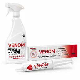 Комплект від тарганів Venom "Максимальний захист": Спрей 750 мл (без запаху) + Гель-приманка 30 г (дозатор)