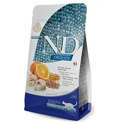 Низькозерновий сухий корм Farmina N&D Ocean Cat Cod & Orange для дорослих котів (тріска, апельсин), 1.5 кг