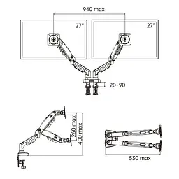 Кронштейн для монітора NB F160 17-27", Білий, настільне кріплення для двох моніторів North Bayou - мініатюра 6