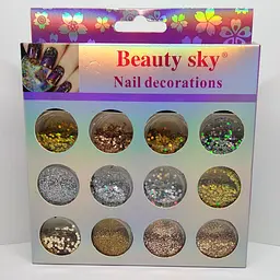 Декор для нігтів Beauty sky золотисті та сріблясті паєтки