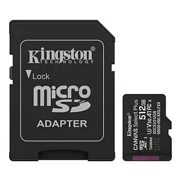 Карта пам'яті microSDXC (UHS-1 U3) Kingston Canvas Select Plus Gen3 512Gb 10 А1 V30 (R-150MB/s) (adapter SD)