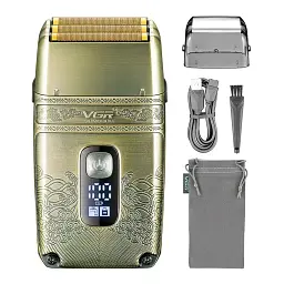Електробритва шейвер VGR V-335 від USB, з LED-дисплеєм, Золотистий / Професійна бритва з трьома ножовими блоками - мініатюра 4