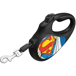 Повідець-рулетка для собак Waudog R-leash, малюнок "Супермен Герой", M, до 25 кг, 5 м, світловідбиваюча стрічка чорний - мініатюра 2